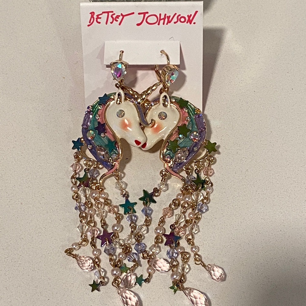 Betsey Johnson Multicolor Unicorn Dangle Earrings NWT